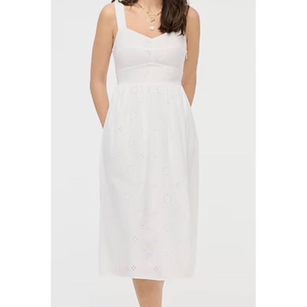 J.Crew NWT eyelet midi dress Sz 6 sleeveless White A-line pockets Boho Beach